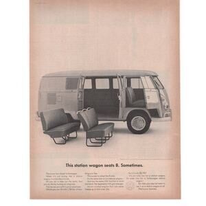 Volkswagen Station Wagon Van Magazine Advertisement 1964 B&W Vintage Automobilia